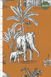 Elephant Themed Engraving Themed Toile Style Digital Printed Fabric